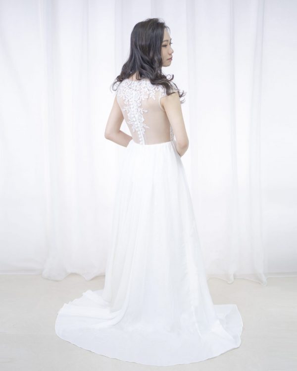 Illusion Back Lace A-line Chiffon Gown