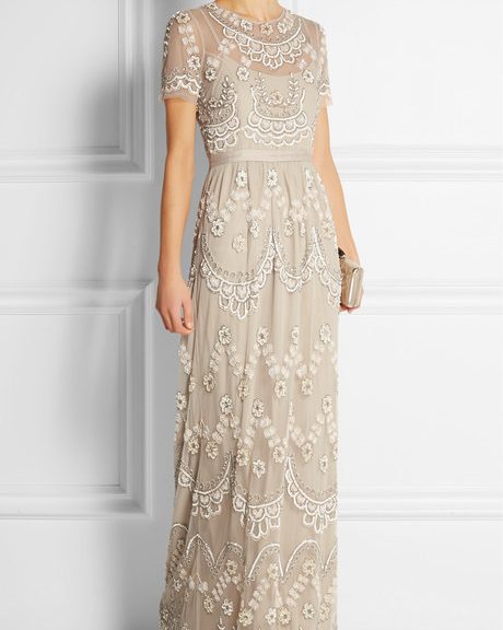 Needle & Thread Tiered Petal Embellished Tulle Gown