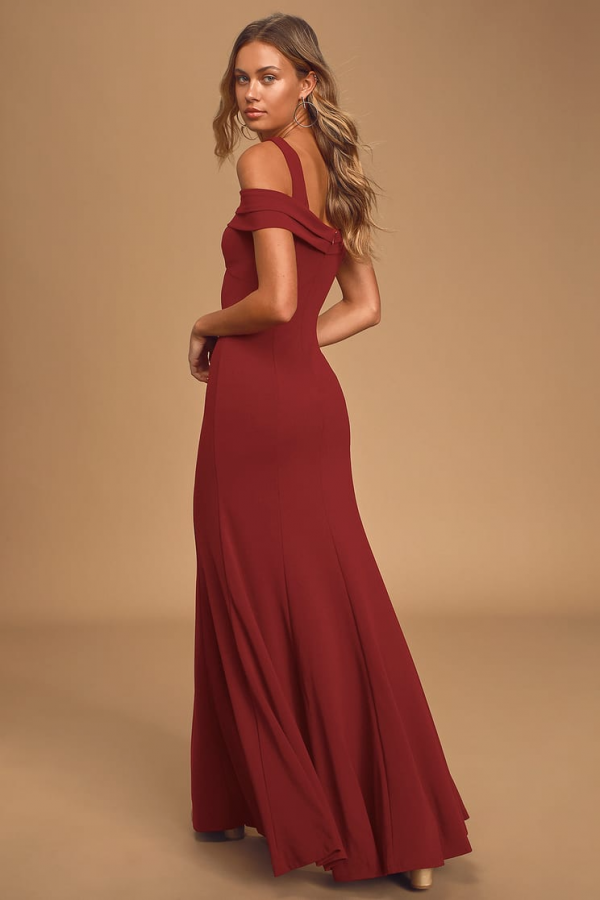 red off shoulder maxi dress