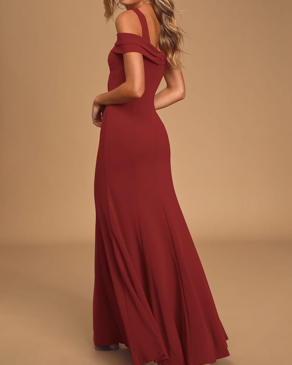 Amaze Me Wine Red Off-the-Shoulder Maxi Dress