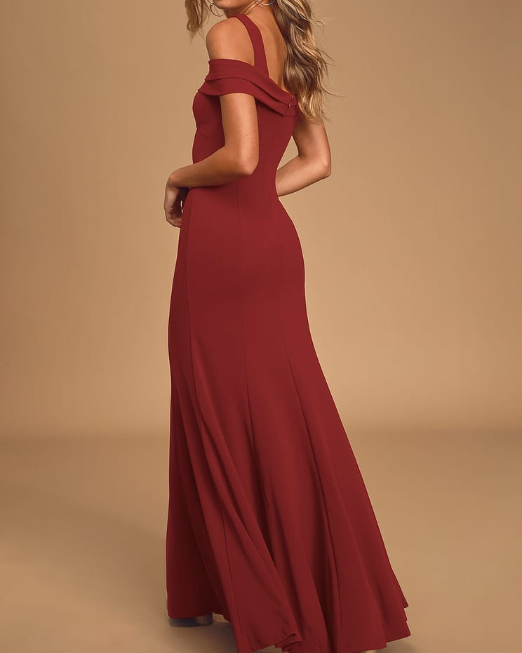 Amaze Me Wine Red Off-the-Shoulder Maxi Dress Amaze Me Wine Red Off-the-Shoulder Maxi Dress