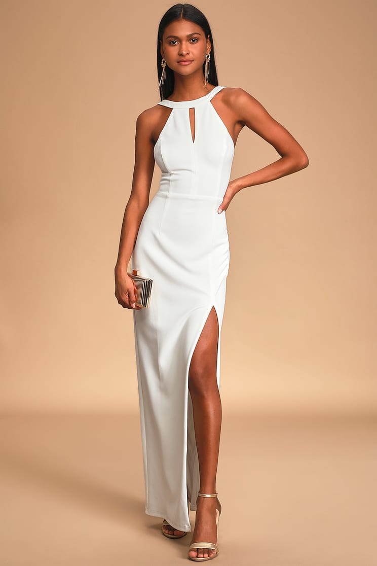 white halter maxi dress