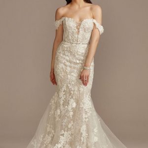 Embellished Illusion Lace Bodysuit Wedding Dress