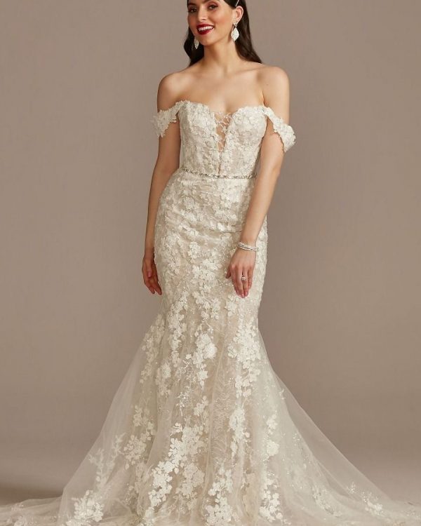 Embellished Illusion Lace Bodysuit Wedding Dress