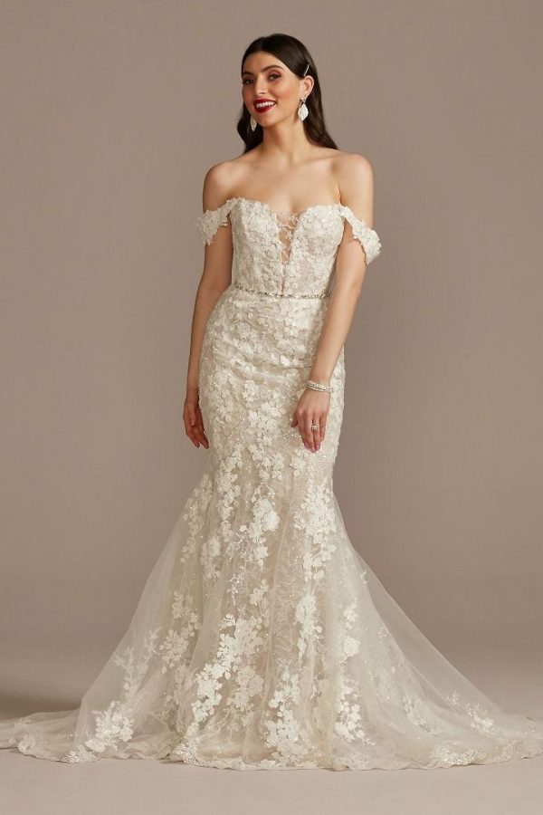 Embellished Illusion Lace Bodysuit Wedding Dress