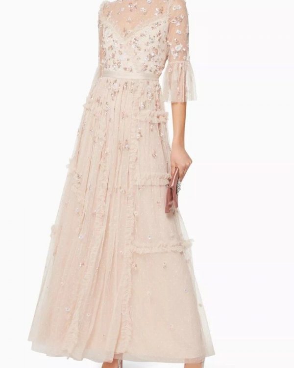 Needle & Thread Shimmer Ditsy Long Sleeve Gown